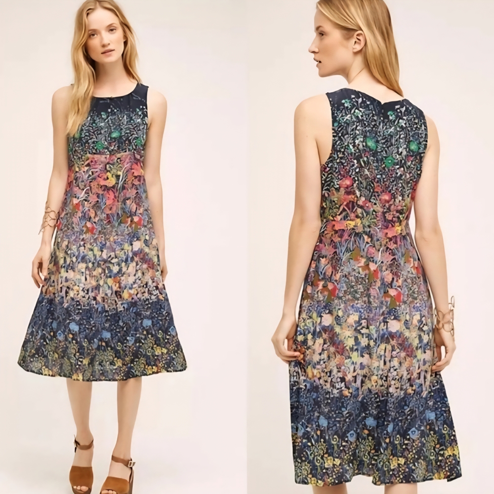 Maeve Anthropologie Larkspar Floral Silk Sleeveless Dress - Multicolor